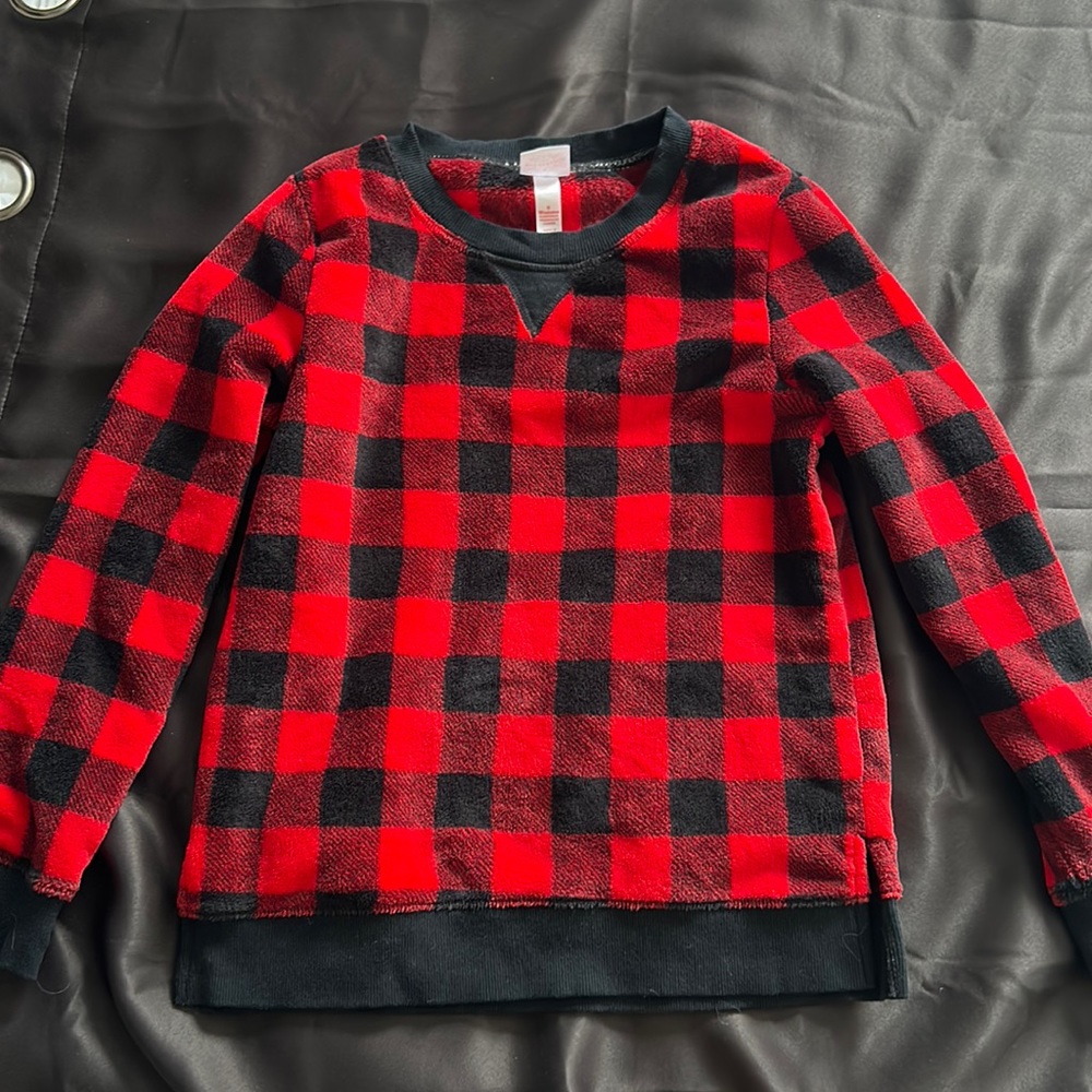 Soft fluffy checkered long sleeve